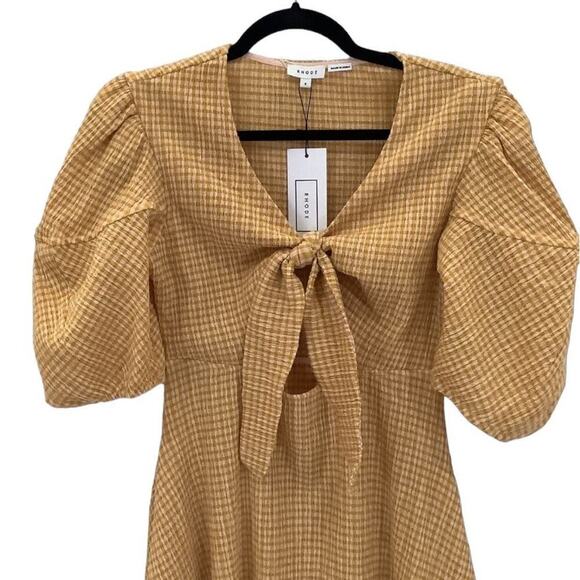 Rhode Ginny Tie Front Cutout Plaid Midi Dress In Sunflower Size 8 Fit And Flare - Picture 7 of 16